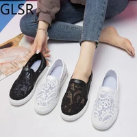 large size white shoes 2021 summer breathable lace canvas shoes flat loafers sequined sneakers women 35 43
