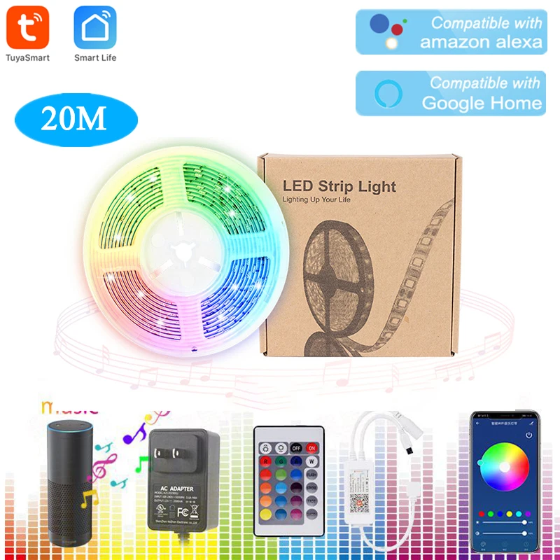 Tuya умный дом 5050 RGB 600 LED 20 м светильник цветной гибкий s работает с Alexa Echo Google APP