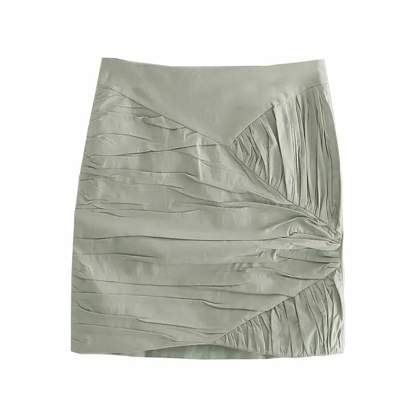 

2 Pieces ZA Summer Women Sets 2021 Folds Halter Tops+Skirts Elegant Sleeveless Casual Solid Tops Chic Zipper Dress