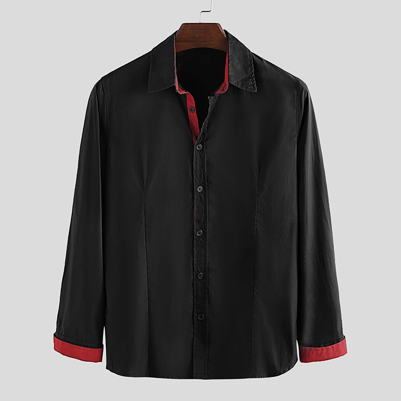 

INCERUN Fashion Mens Casual Shirts Lapel Patchwork Long Sleeve Brand Button Business Leisure Shirts Men Camisas Streetwear 2021