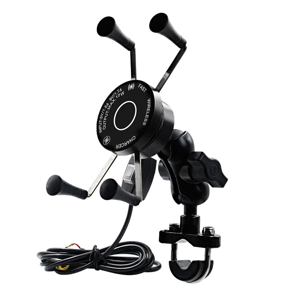 Motorcycle Charger Phone Holder With USB Wireless Wired 2in1 ABS Phone Holder for Motorbike Holder Handlebar Rearview Mount 2in1