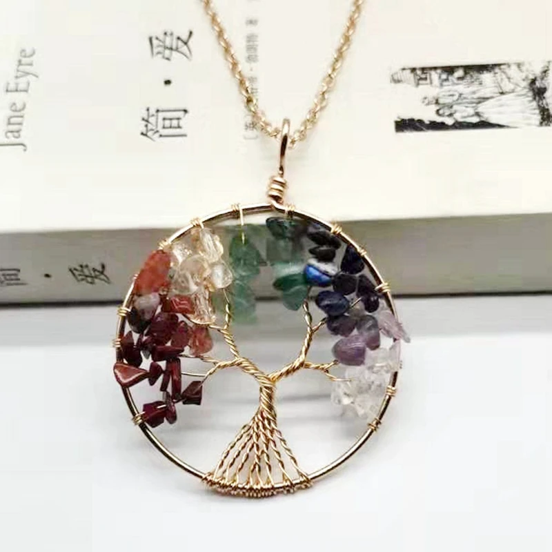 

New Tree Root Natural Quartz Tree Of Life Necklace Seven Chakras Fortune Tree Necklace Women's Pendant Necklace Crystal Pendant