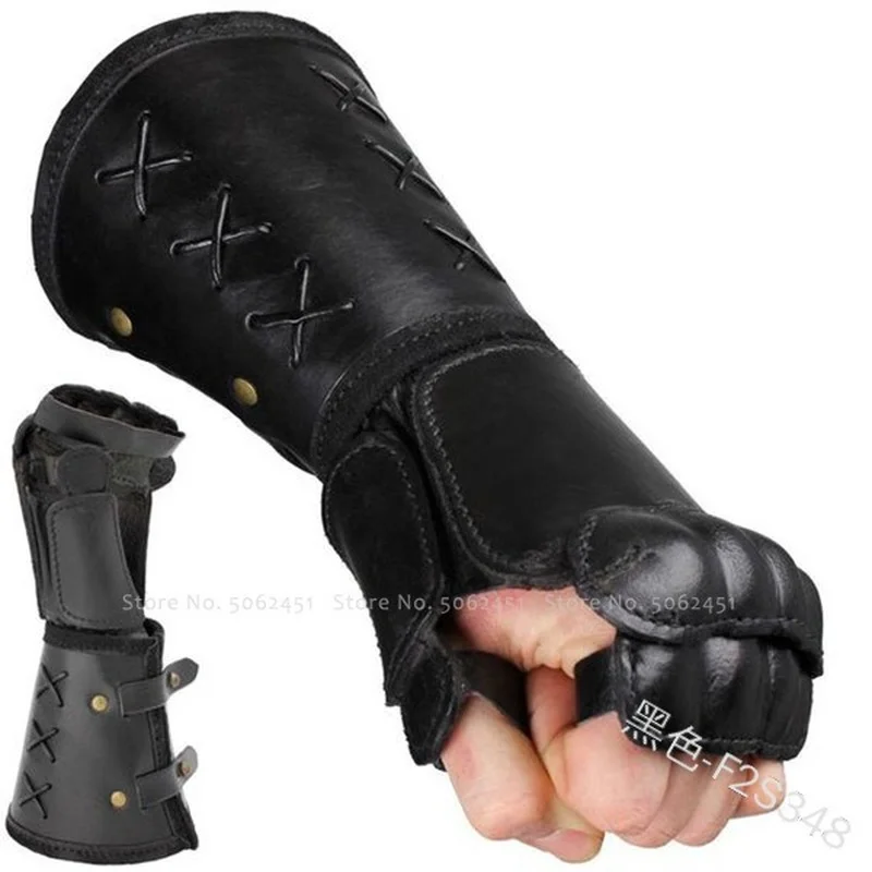 

Medieval Retro Gothic Punk Half-finger Riding Motorcycle Gloves Bandage PU Leather Knight Soldier Combat Armor Cosplay Costume