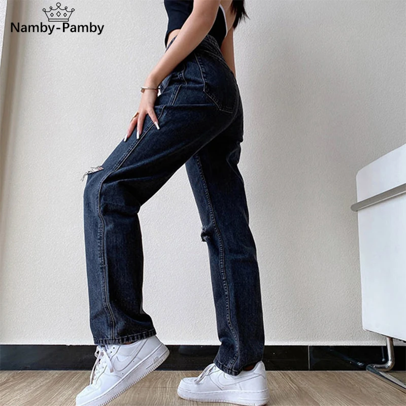 

2021 women's jeans plus size boyfriend jeans y2k pants high waist mother ripped jeans