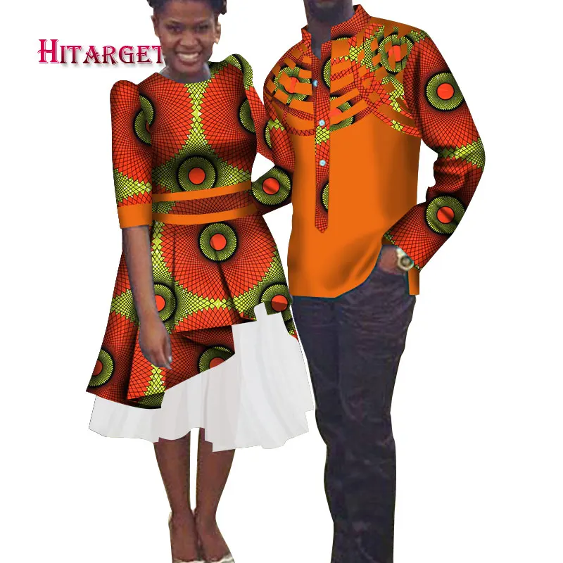 Африканская одежда для пары мужская рубашка + африканские платья Дашики