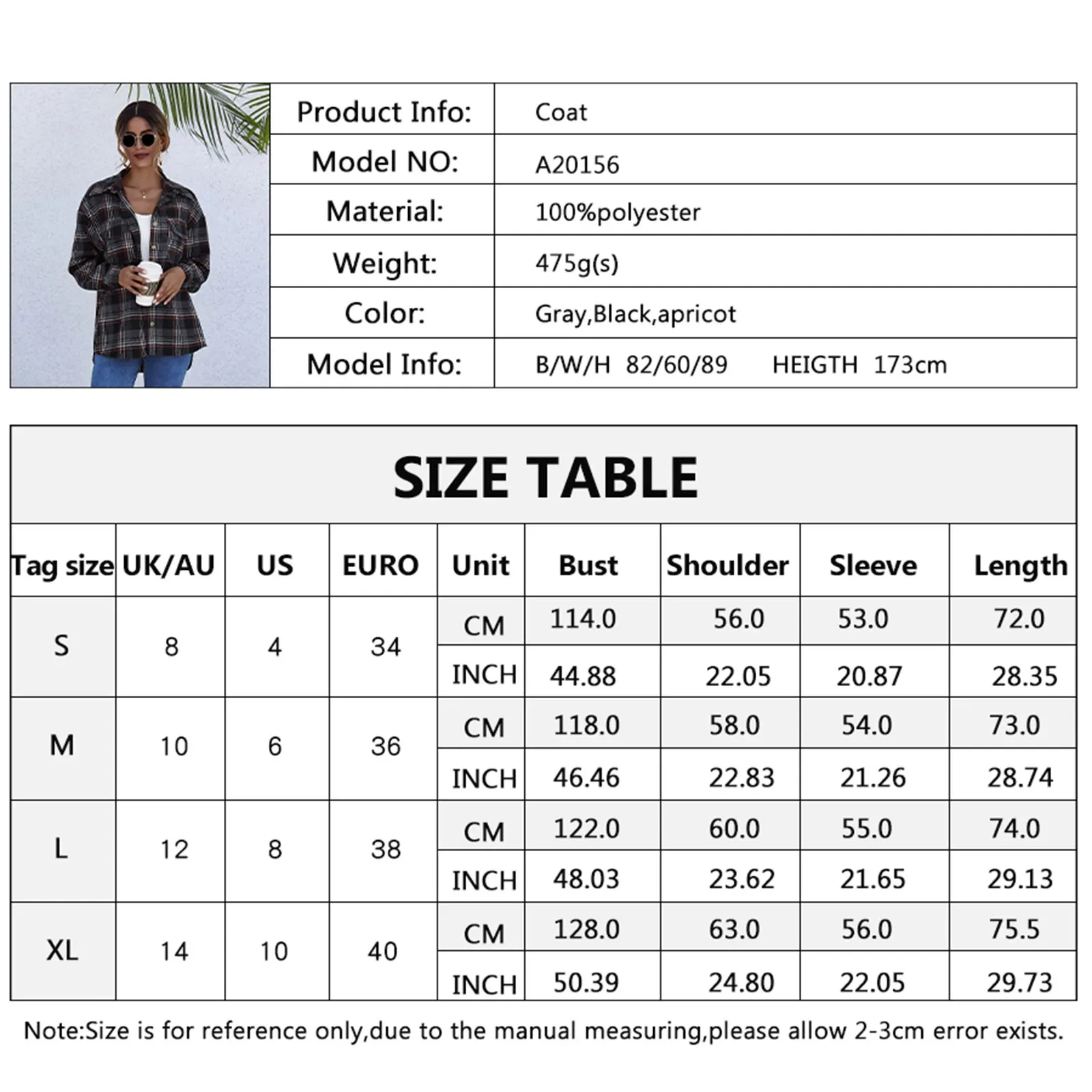 

Hirigin Women Plaid Shirt Jacket Coat Spring Autumn Ladies Long Sleeve Lapel Single-breasted Shirts Coats Female Casual Tops
