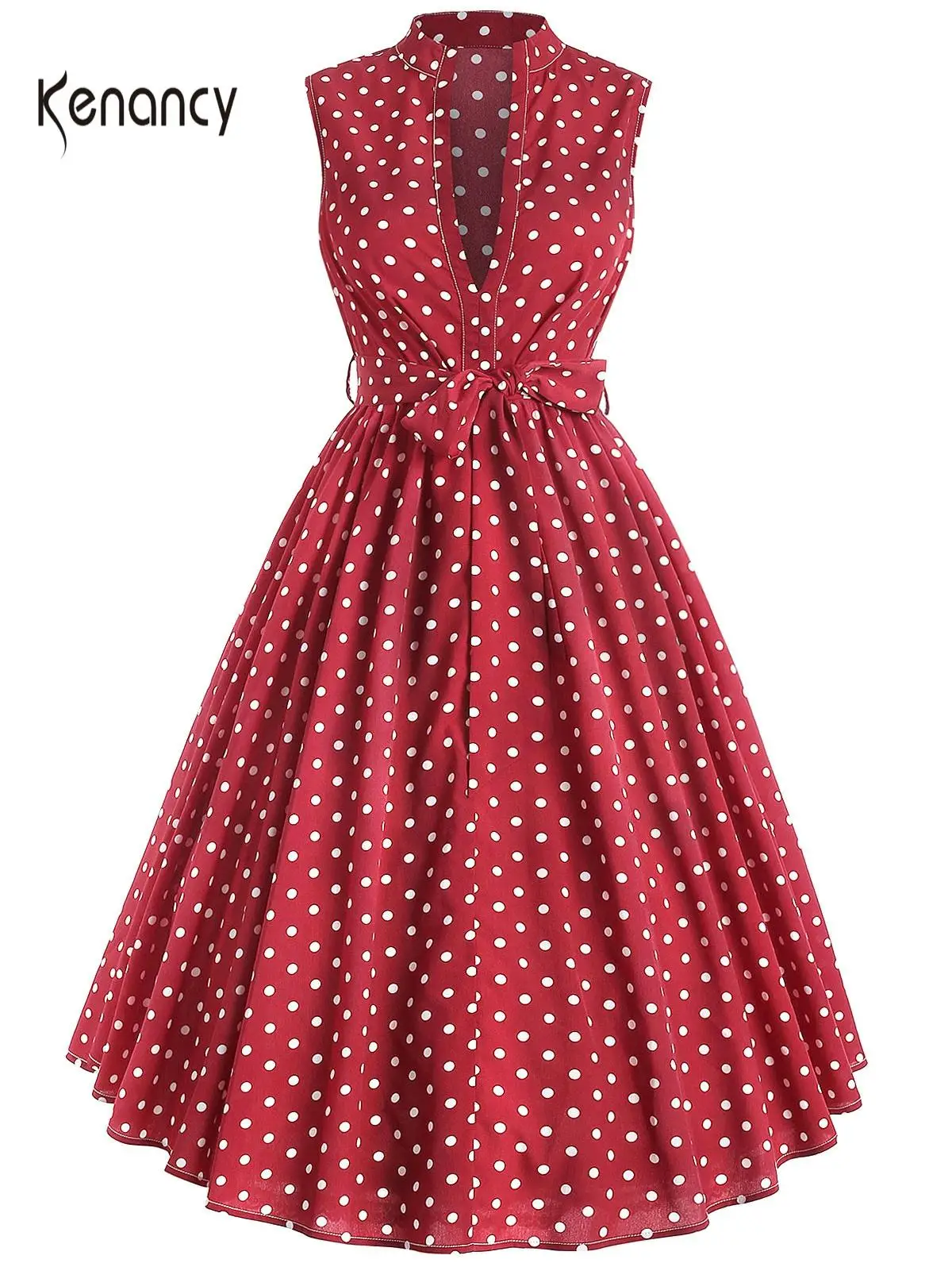 Женское винтажное платье в горошек Kenancy элегантное праздничное стиле ретро с