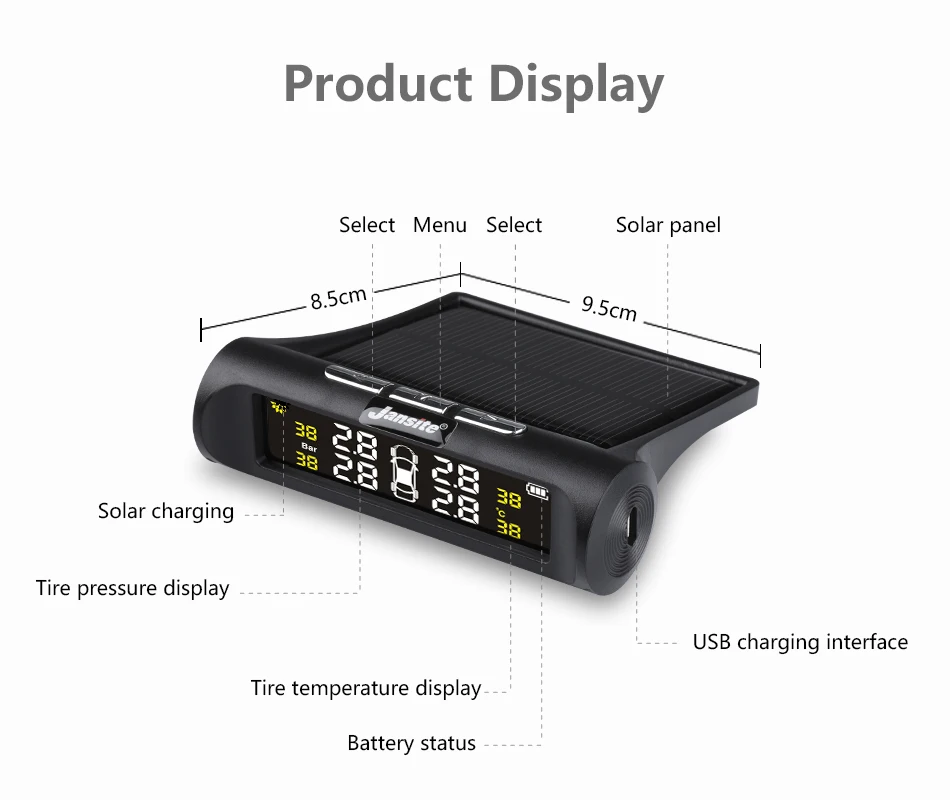 

Develuck Tyre Pressure Monitoring System Smart Car TPMS Solar Power HD Digital LCD Display Wireless Auto Security Alarm Systems