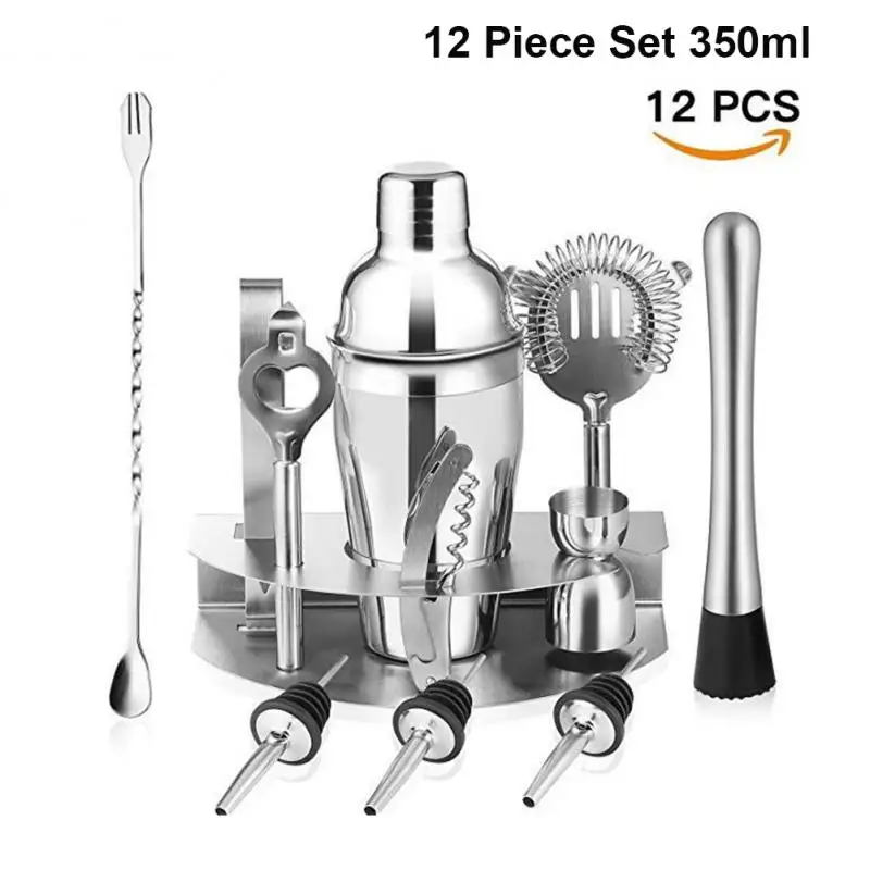 

Stainless Steel Bar Cocktail Shaker Mixer Drink Bartender Browser Kit Bars Bartending Tools With Wine Rack Stand 7/12 Piece Set