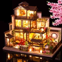 new japanese architecture big villa casa doll house miniature furniture set with light large dollhouse toys for adults gifts