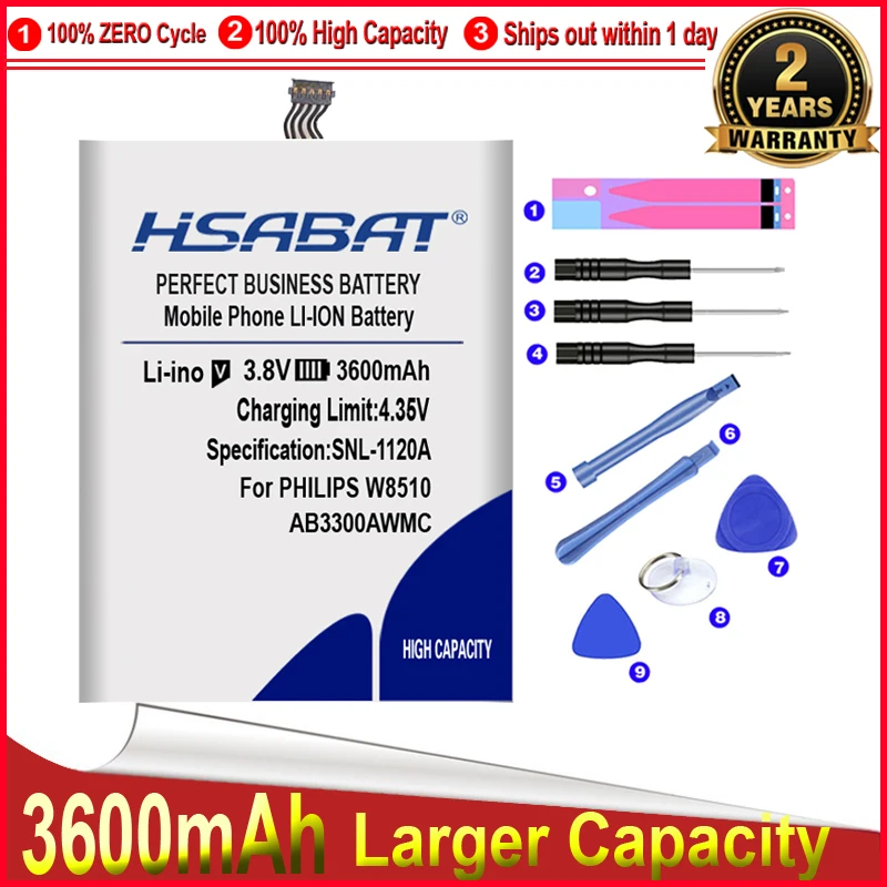 HSABAT 0 Cycle 3600mAh AB3300AWMC Аккумулятор для Philips W8510 Xenium высококачественный запасной