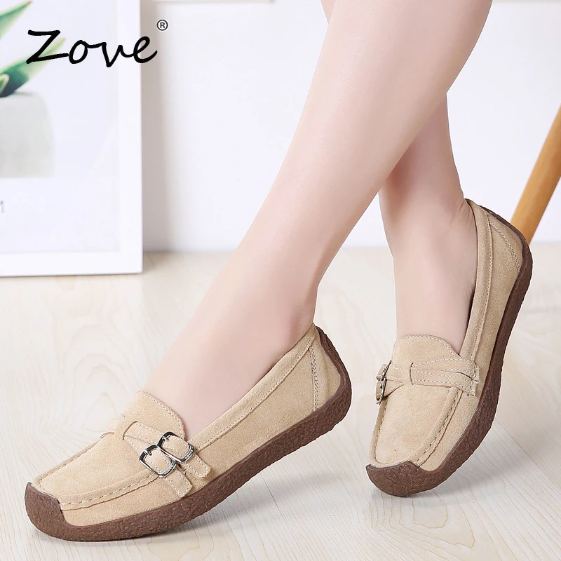 Женская обувь на плоской подошве ZOVE повседневные замшевые лоферы без шнуровки Мокасины для вождения