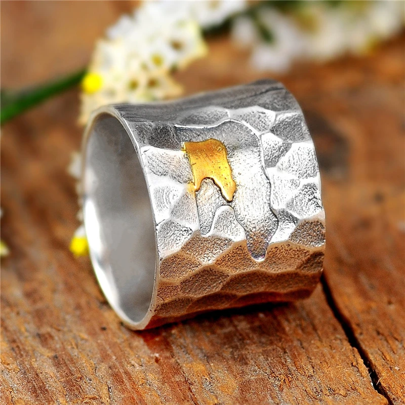 

FDLK Vintage Two Tone Silver Color & Gold Color Bear Mother and Bear Baby Ring Women Big Natural Animal Ring Mother Gift