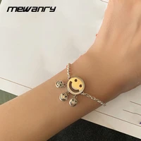 mewanry 925 sterling silver couples bracelet trend punk hip hop splicing chain smiley bell party jewelry birthday gift for women