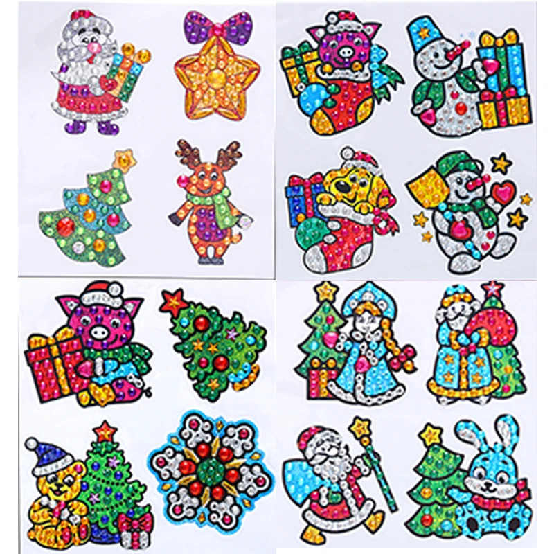 

5D DIY Diamond Painting Stickers Kits for Kid Christmas Picture Stickers Kits Crafts Set Mobile Phone Cup Diamond Sticker 4Pcs