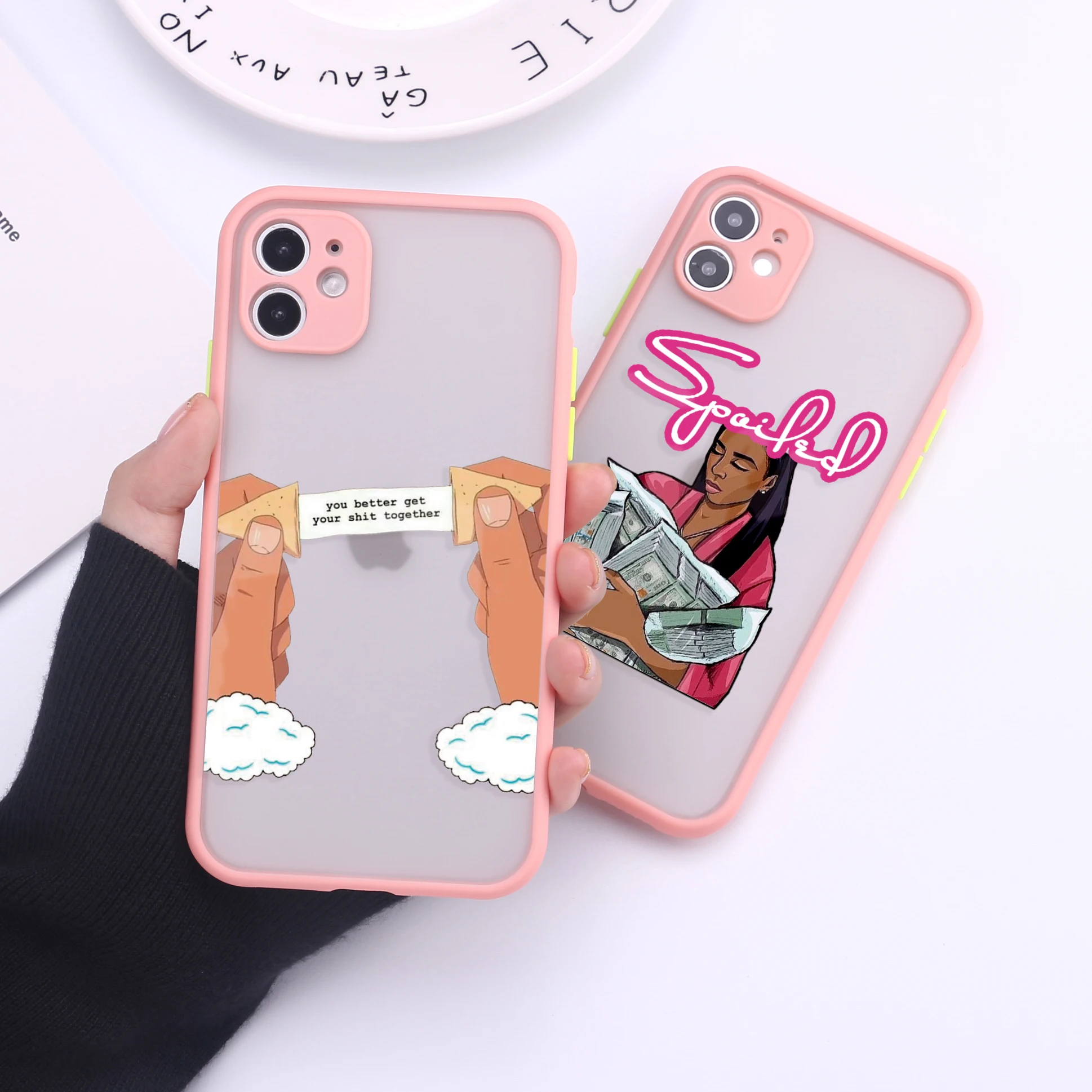 

Queen Afro Melanin Poppin Girl Camera Protection Phone Cases For iPhone 11 12 13Pro Max XR XS Max 8 7Plus Matte Shockproof Cover