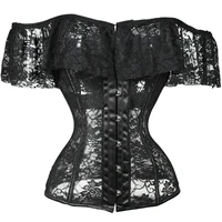 black lace corset off shoulder bustier for women sexy tops gothic hollow out tops lingerie bodice overbust corsage 2021