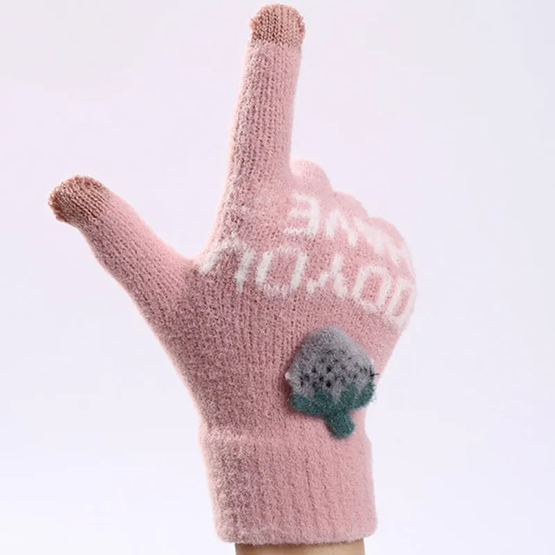 

New Winter Touch Screen Gloves Strawberry Pattern Thicken Warm Knitted Stretch Mittens Full Finger Outdoor Skiing Cycling Gloves