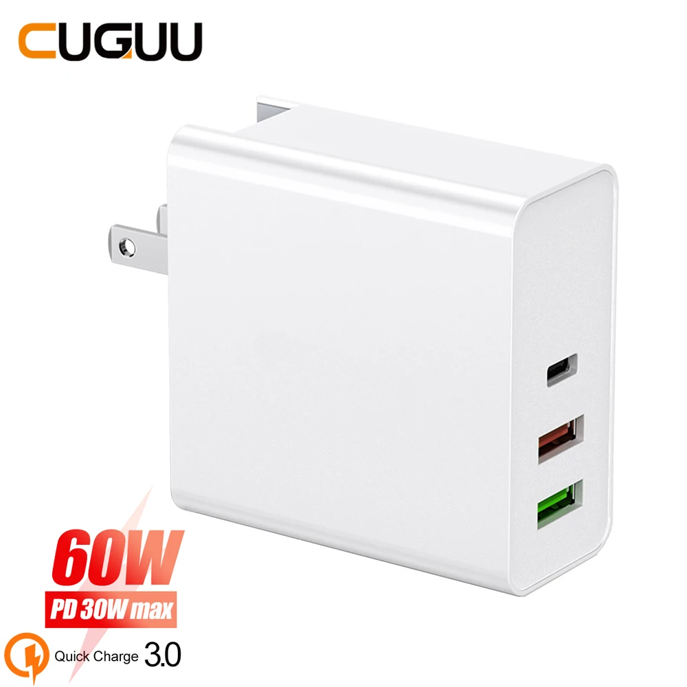 60 Вт быстрое зарядное устройство PD + QC 3 0 Type C USB для iPhone Samsung Xiaomi Huawei FCP настенное