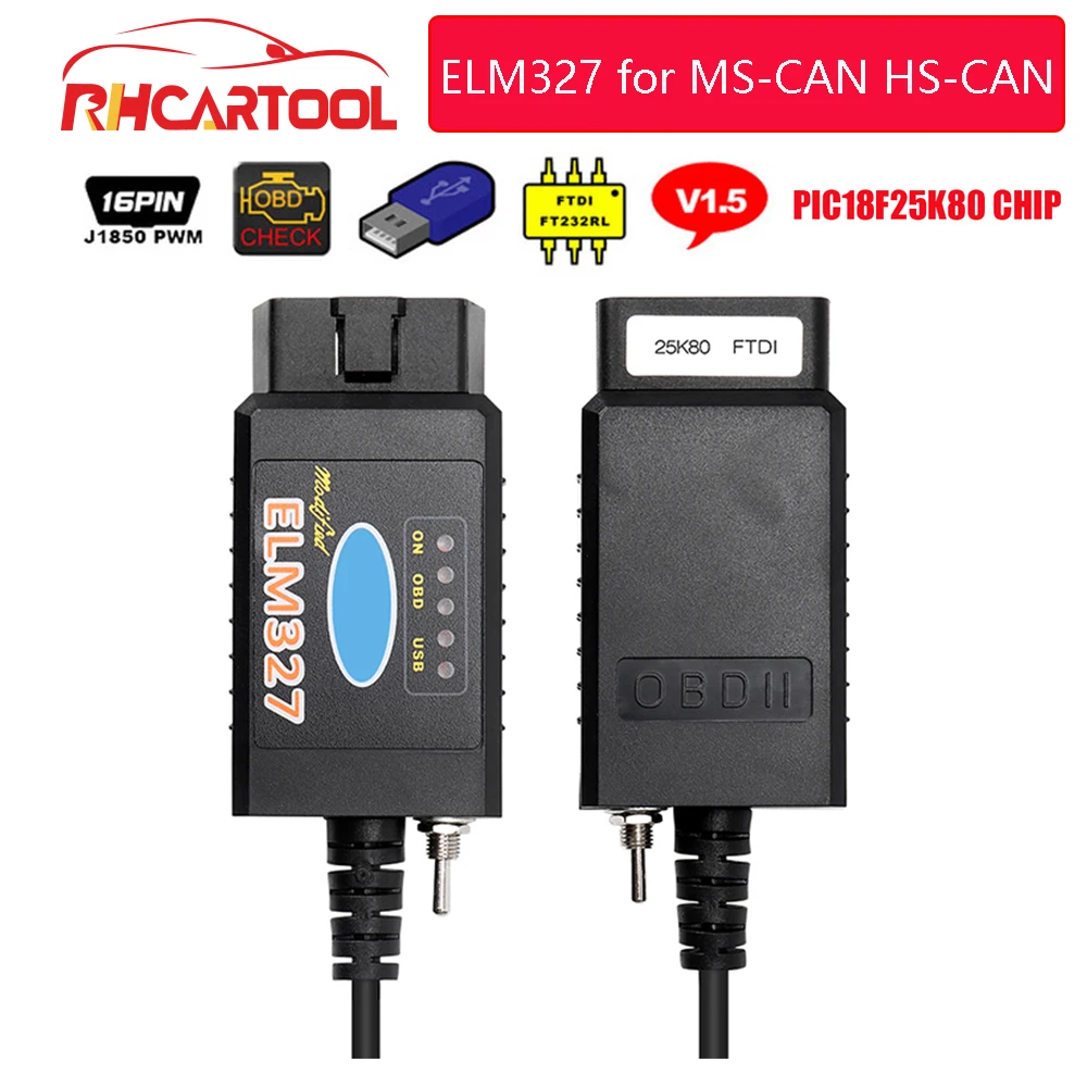 ELM327 USB FTDI PIC18F25K80 чип ELMconfig считыватель кодов для Fo-rd HS CAN/MS CAN для сканирования ELM 327 Bluetooth OBDII диагностический инструмент