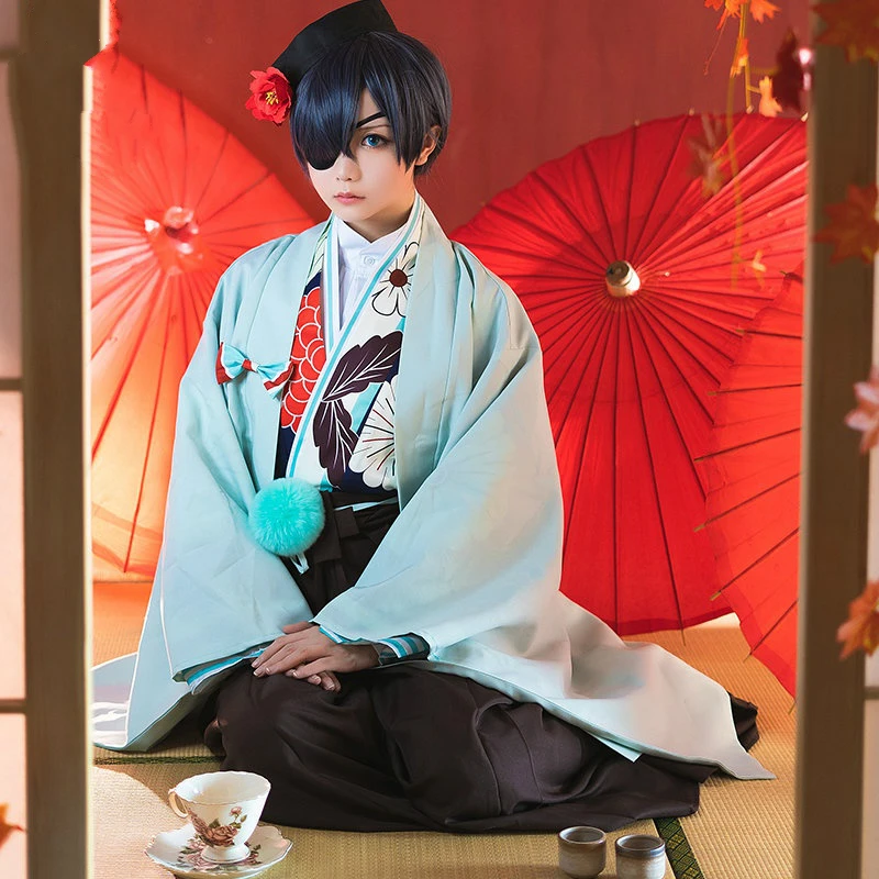 New Anime Black Butler Cosplay Costume Ciel Phantomhive Halloween Clothes Female Costumes Kimono Dress Set With Hat |