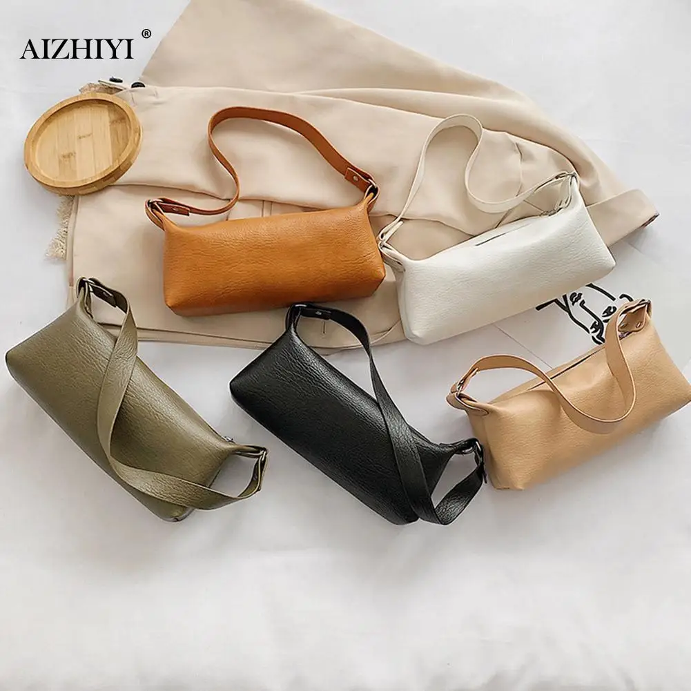

Retro Women Handbag Fashion PU Leather Street Casual Solid Zipper Shoulder Tote Bag Female Elegant Underarm Purse Clutch