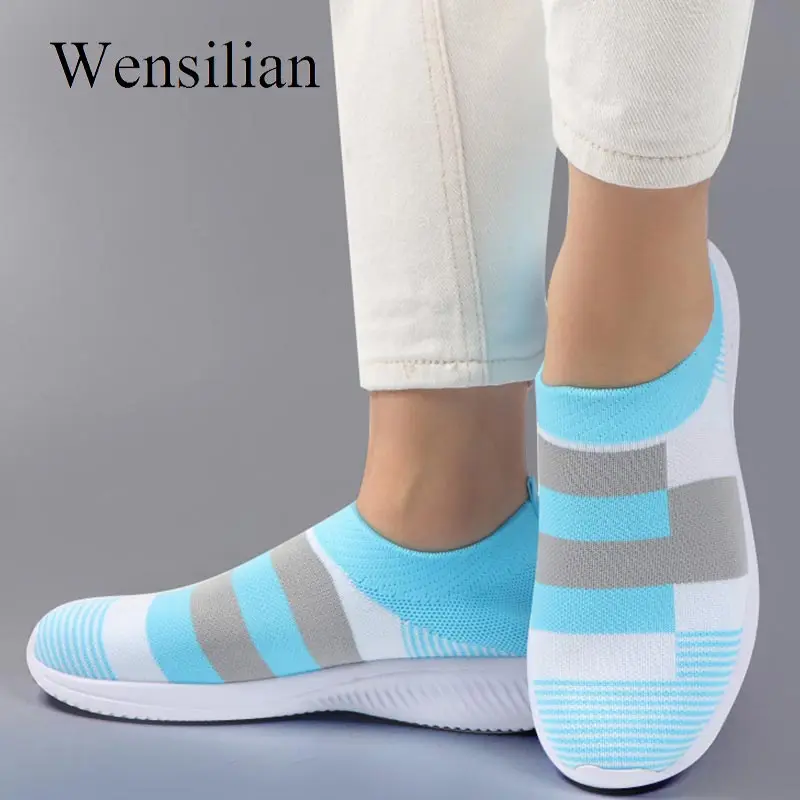 Кроссовки носки женские на платформе вязаные Вулканизированная подошва без