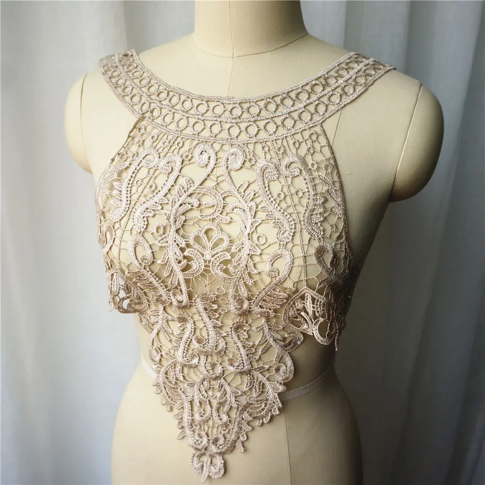 Бежевый цветочный тканевый Воротник с вышивкой в богемном стиле нашивка для