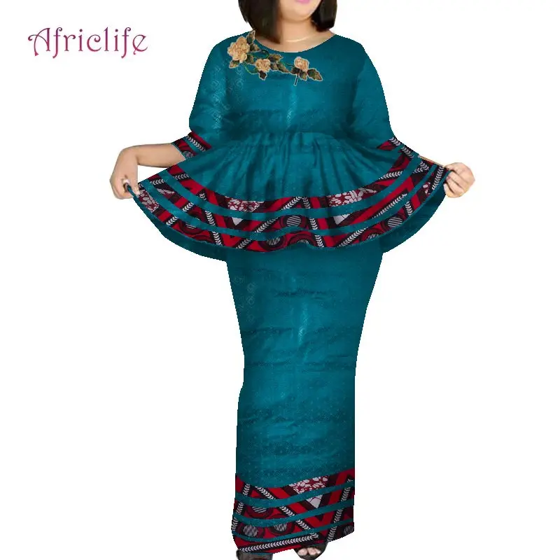 Robe Fabric African Women Skirt Suit Plus Size Pleated Summer Popular Softer  Two Pcs  African Dresses for Women Sets WY7891
