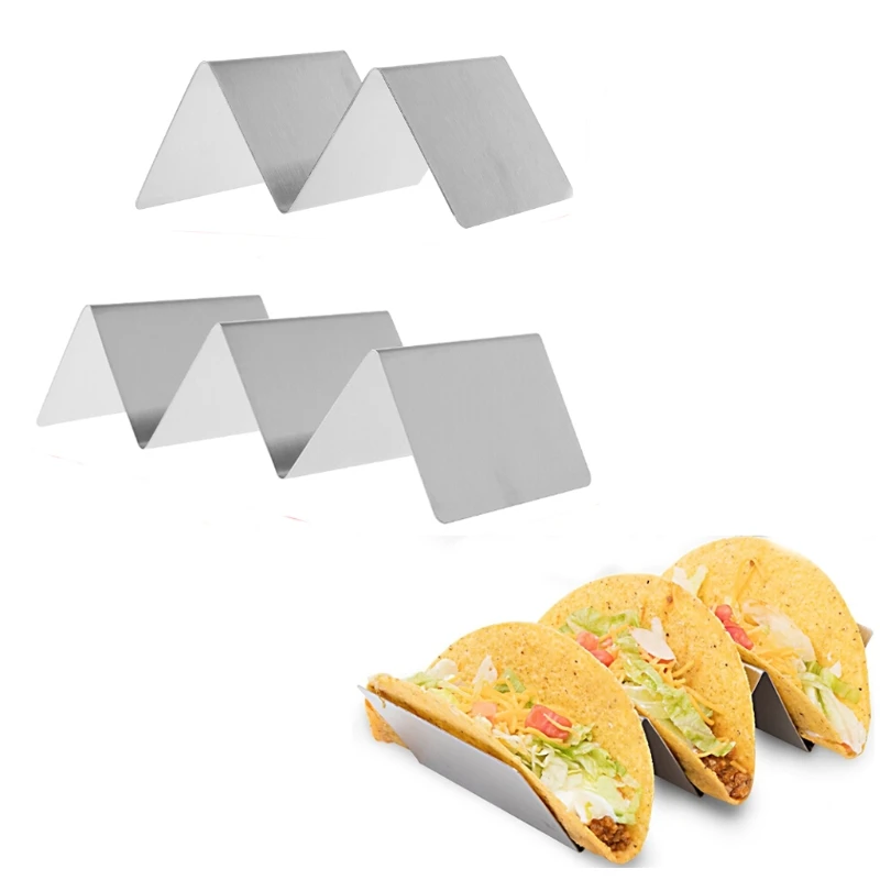 

Wave Shape Stainless Steel Taco Holders Food Rack 2-4 Hard Shells Stand W0YD