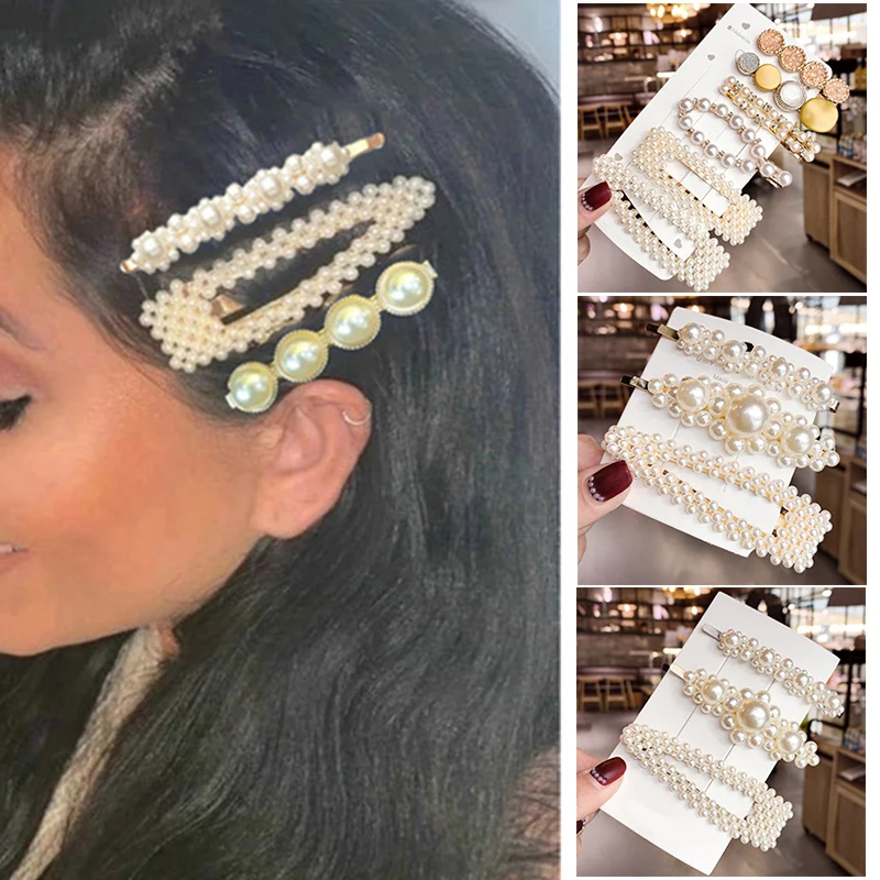 

Simulated Pearl Barrettes Beaded Geometric Women Hair Clip Hairgrips Hair Accessories Girls Jewelry New Fashion Hair Pins LX