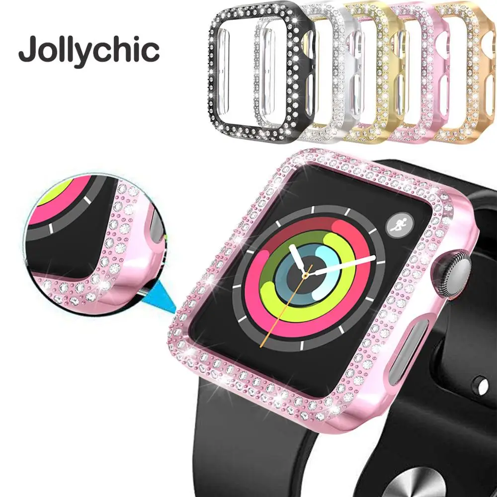 Чехол для часов с двумя алмазами apple watch 5 4 3 2 чехол 38 мм 42 40 44 защитный экрана iWatch