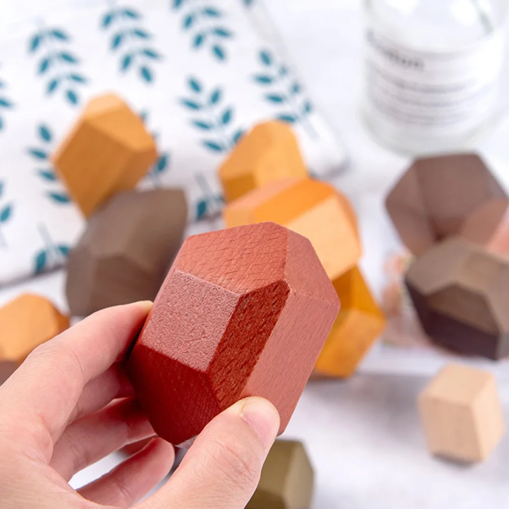 

1 Set Wood Stone Stacking Plaything Training Educational Children