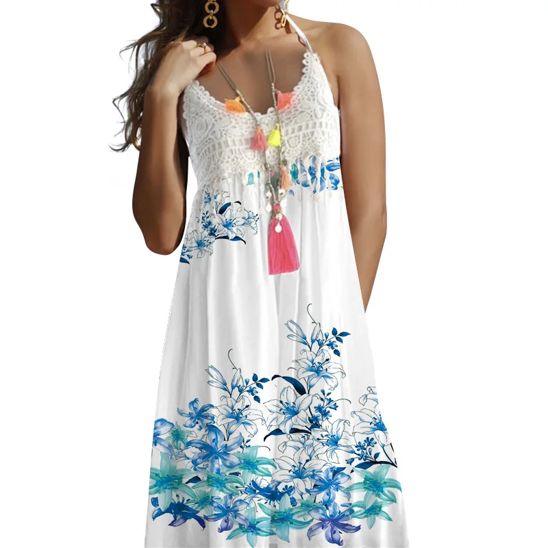 Женское кружевное платье-миди с открытыми плечами и цветочным принтом | Женская