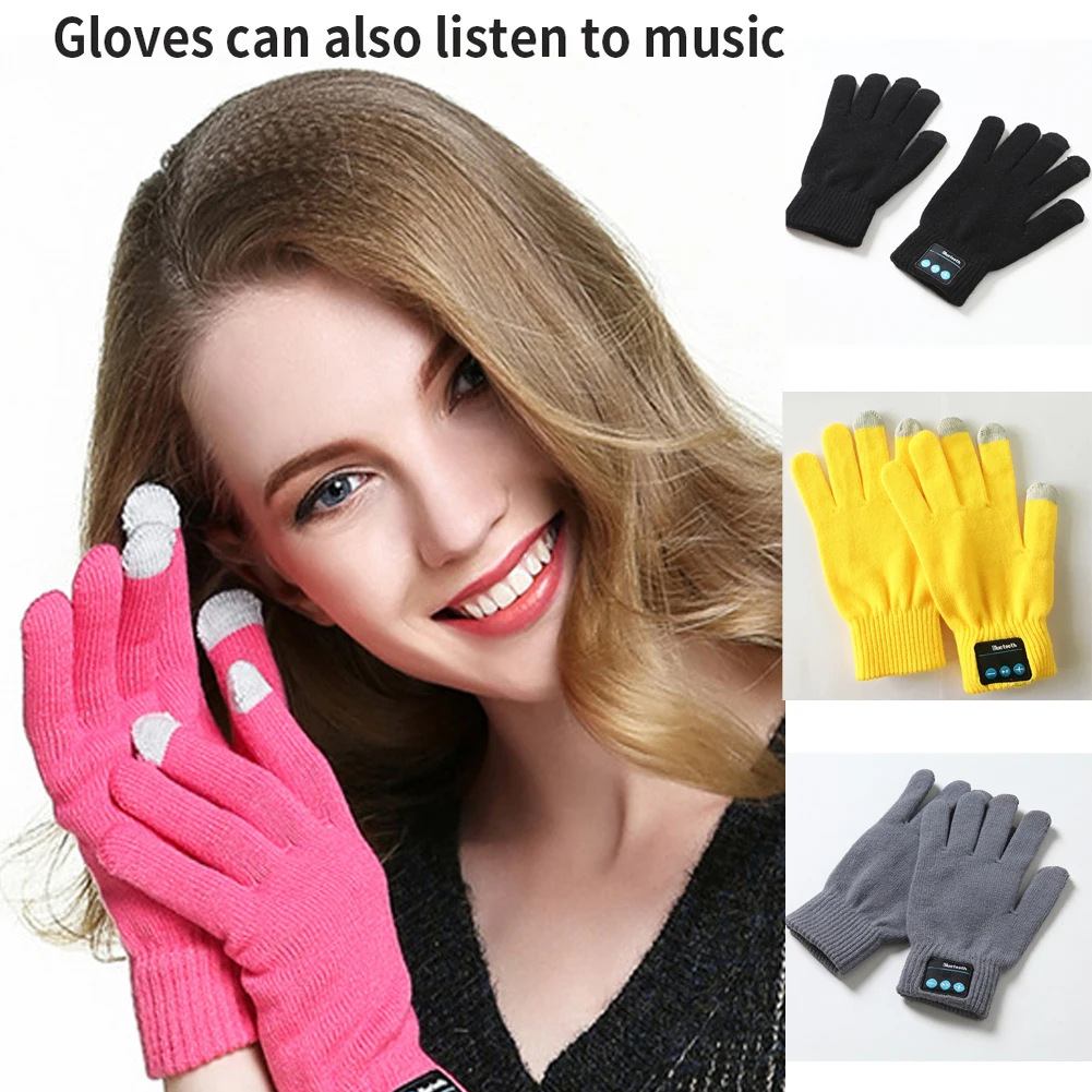 

Outdoor Useful Autumn Winter Knit Warm Gloves Windproof For Cellphone Built-in Speaker/Microphone Gloves Bluetooth