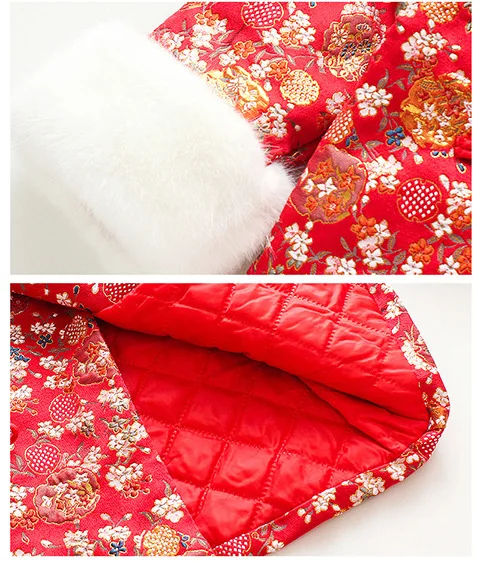 Толстое Ципао для девочек зимний детский костюм Тан воротник из искусственного