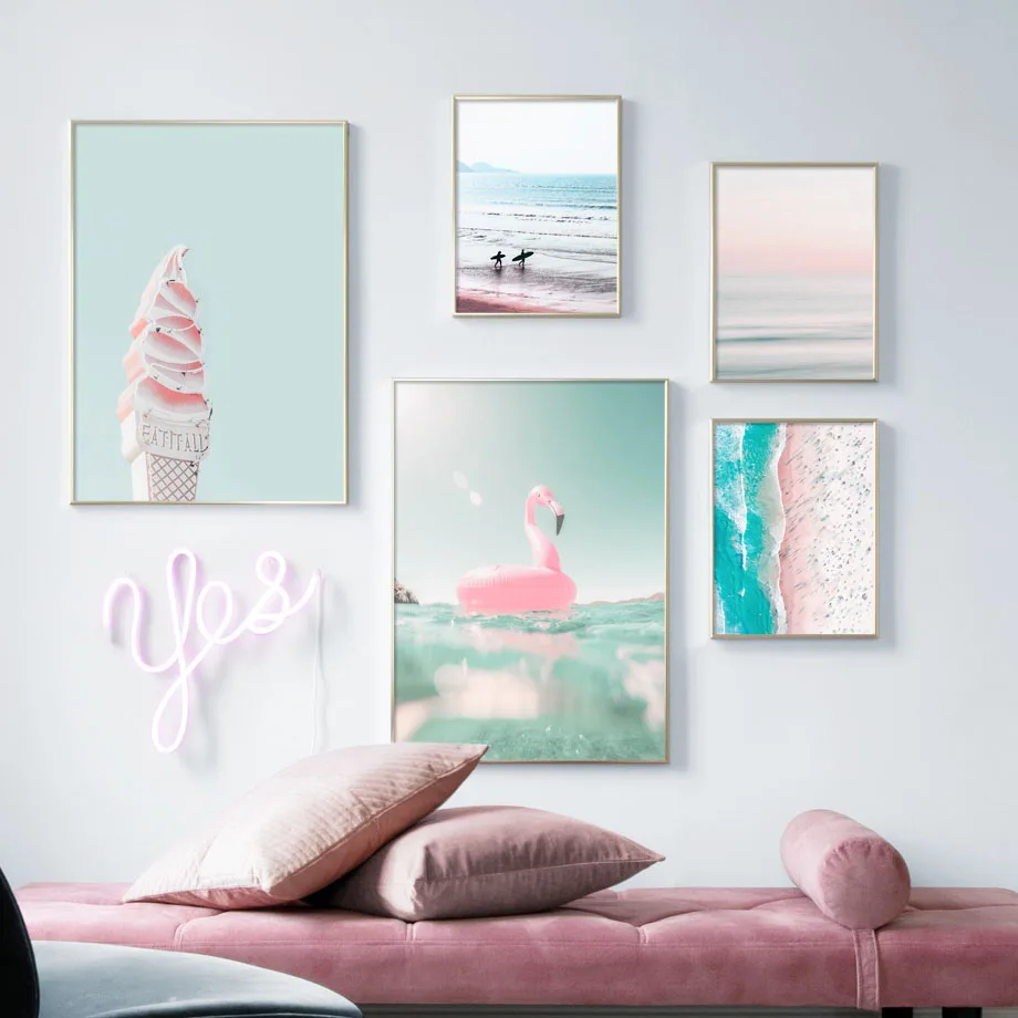 Голубое небо море пальмовое дерево цитата из жизни Картина на холсте