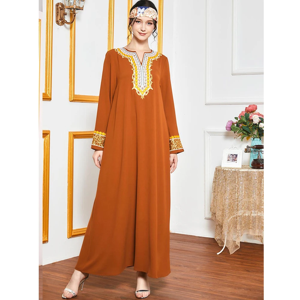 

Abaya Muslim Women Long Dress Arab Jilbab Embroidery Long Sleeve Kaftan Maxi Robe Vintage Ethnic Dubai Ramadan Gown Party Casual