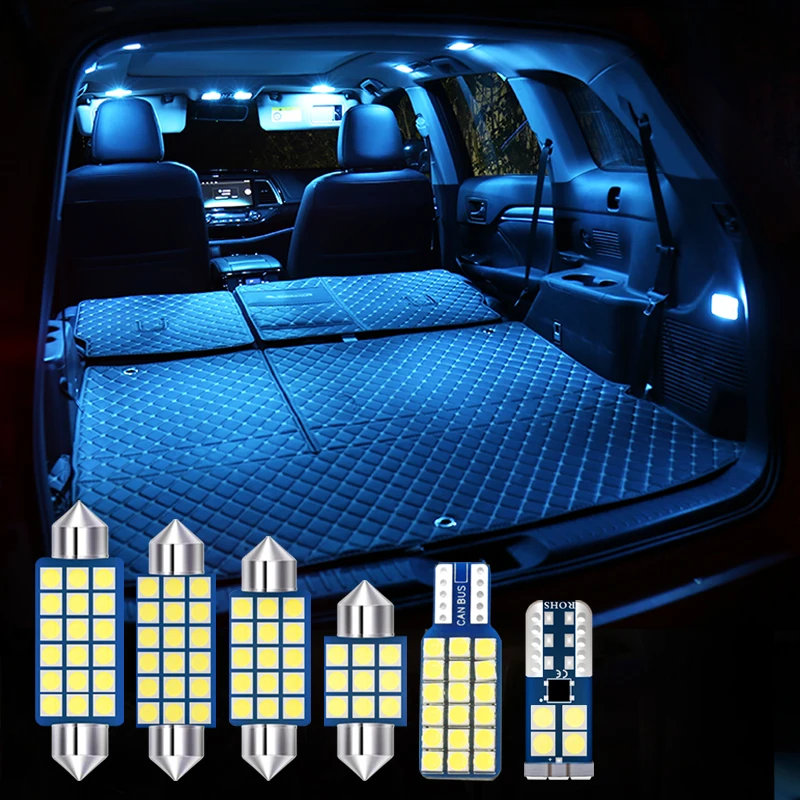 

9pcs Car LED Bulbs Interior Dome Lamps Trunk Vanity Mirror Light For Toyota Highlander XU50 2015 2016 2017 2018 2019 Accessories