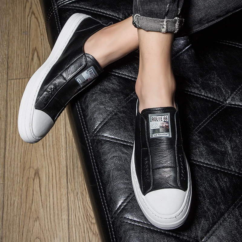 

Spring 2021 Men Youth Casual Shoe White Black Fashion Shoes Men Popular Man Casual Sneakers Genuine Leather Handmade Casual Shoe