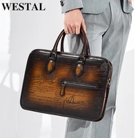 westal italian cowhide luxury brand leather laptop bag briefcase patina case for document bag a4 shoulder business work bag men