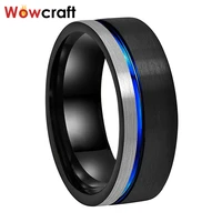 8mm mens womens tungsten carbide wedding band rings black blue plated matte finish grooved offset comfort fit personal customize