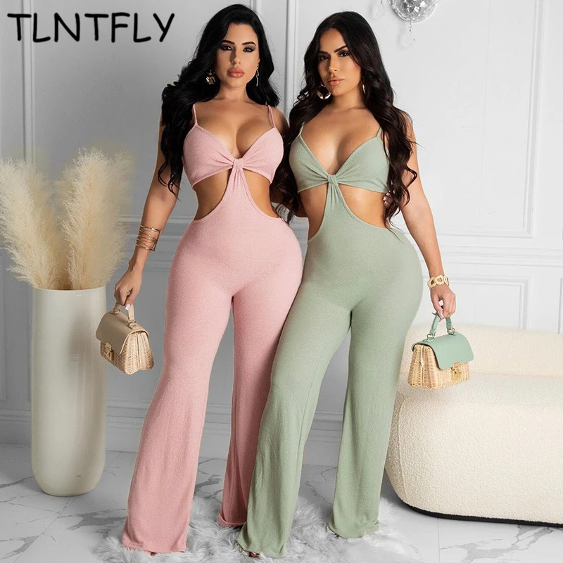 

Jumpsuit Women Summer 2021 Elegant Party Sexy High Waist Open Back Sleeveless Hollow Sling Tights Playsuit Trousers Beach Wear
