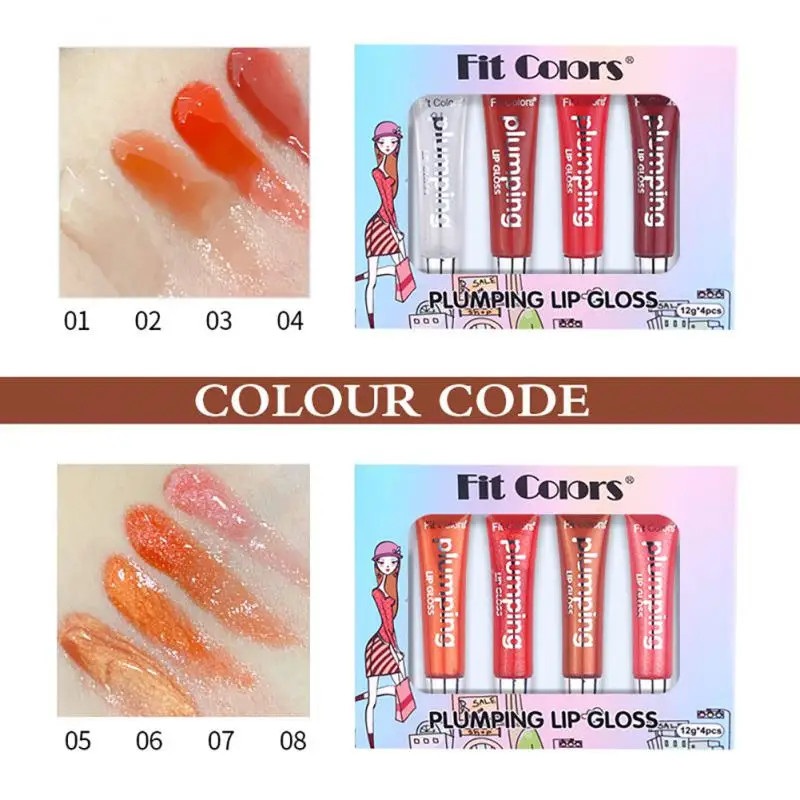 

4pcs Plumping Lip Gloss Shimmer Glossy Lip Color Moisturizing Lip Oil Glasting Water Tint Lips Care Treatments TSLM1