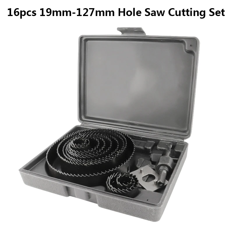 16PCS 19-127mm 8/11/16 шт. кольцевая пила режущий комплект 19-127 мм древесины резки металла бит пустотелого сверла кольцевая пила сверло комплект бурового инструмента - Цвет: 16PCS 19-127mm