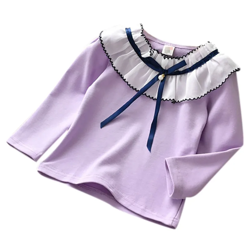 Милая футболка для девочек на осень и весну детская блузка с цветочным принтом