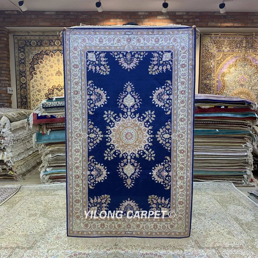 

YILONG 3 'x 5' Античный шелковый ковер ручной работы, изысканные синие восточные коврики для продажи (HF229B)