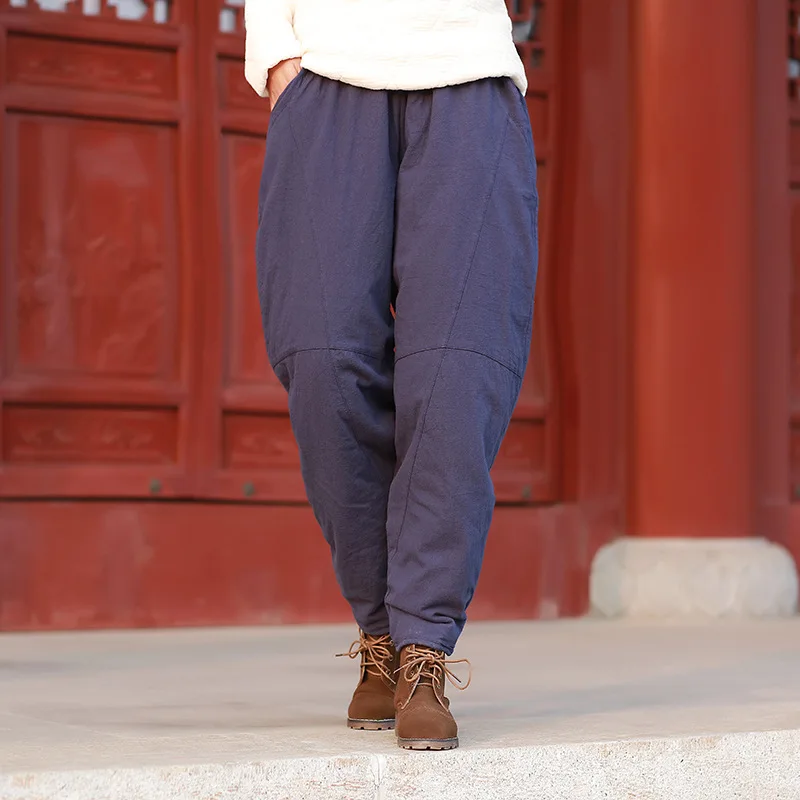 Runback толстые шаровары теплые штаны из хлопка женские брюки фонарики одноцветные