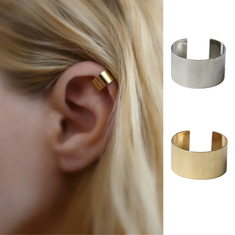 

Fashion Creative Pierced Ear Cuffs Punk Stainless Steel Gold Silver Color Clip Earrings Women Men Hip Hop Earrings Brincos