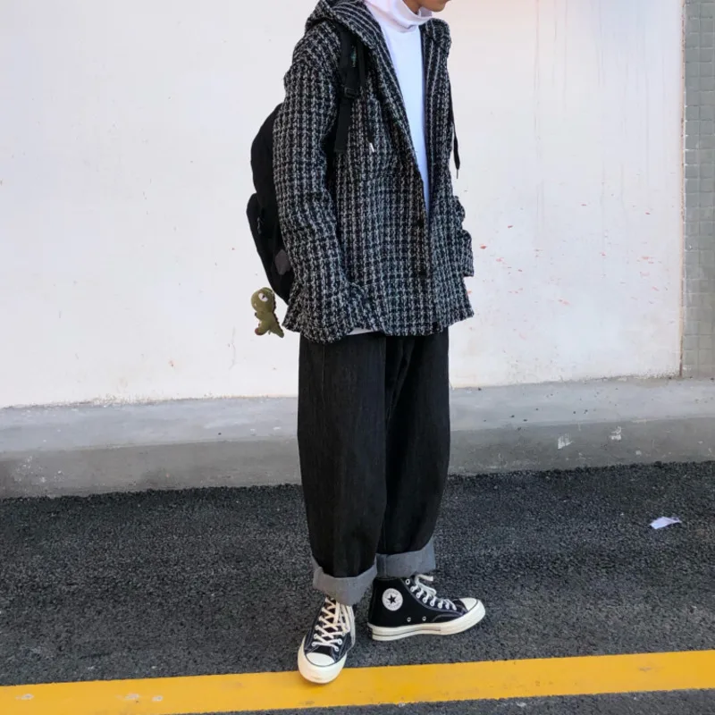 

Men's jacket 2021 spring and autumn new retro base layered plaid loose oversize cardigan hooded jacket for men and women